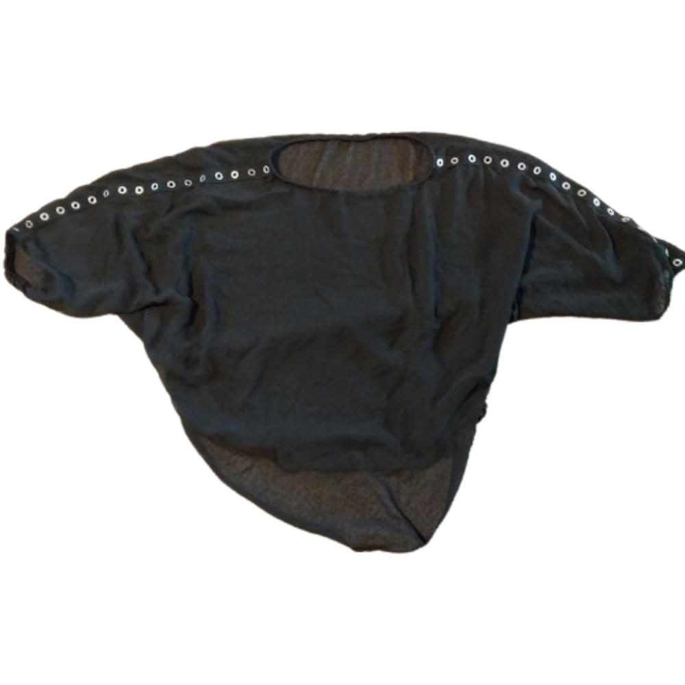 Sheer Black Eyelet Shawl Top Shirt Goth Gothic Punk Metal Studs Mesh Flowy Crop